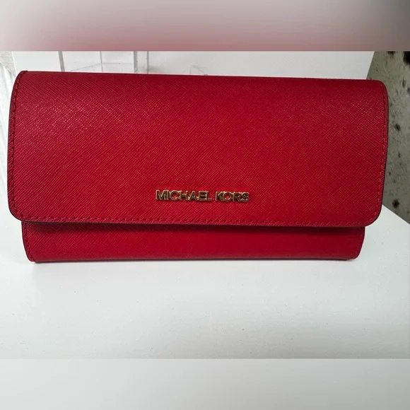 Michael Kors Red TriFold Wallet - Picture 1 of 3